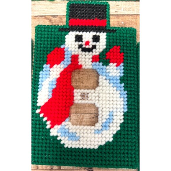 13 Handmade Snowman Needlepoint Christmas Light Switch Cover Plates Holiday Deco - Picture 3 of 5